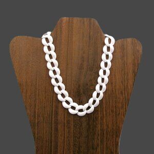 Vintage Early Napier White Metal Enamel Necklace, Curb Link